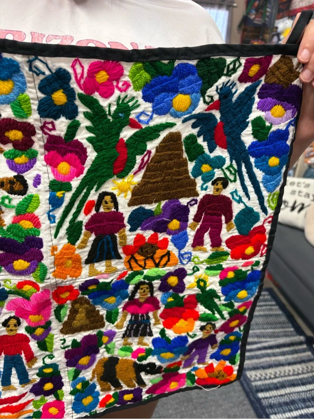 Multicolor Embroidered Folk Art Tapestry Wall Hanging